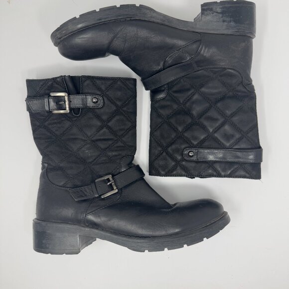 Aquatalia Black Leather Quilted Moto Boots Zippered US 9 1/2 - Picture 3 of 8